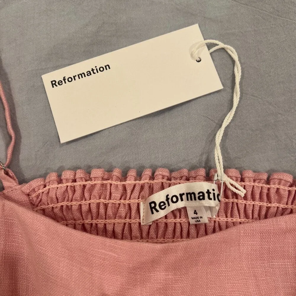 NWT Reformation France Linen Two Piece Set in Babygirl (Pink)